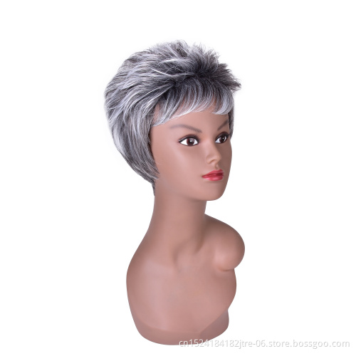 short grey machine made synthetic wig